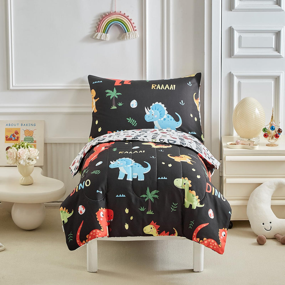UOZZI BEDDING dinosaur comforter close-up shows plush texture ideal for cuddly nights.