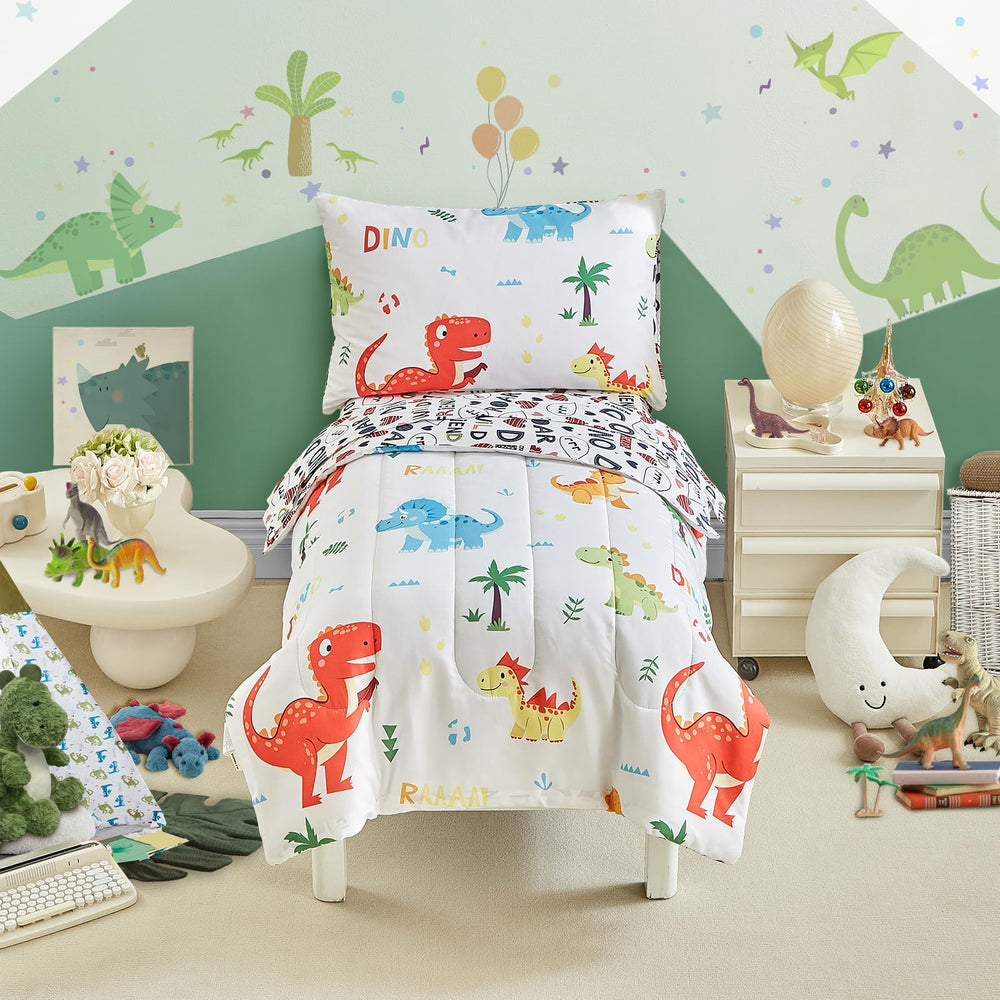 UOZZI Bedding dinosaur comforter front view showcases playful orange dinos for bedtime fun