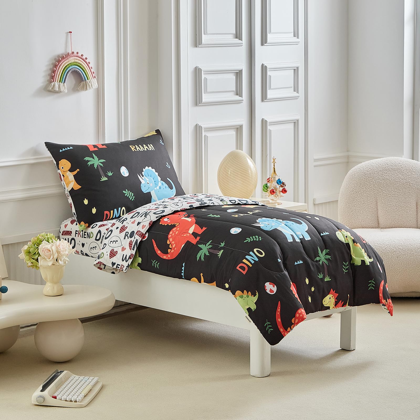 UOZZI BEDDING dinosaur pillowcase close-up features colorful print supporting playful bedtimes.