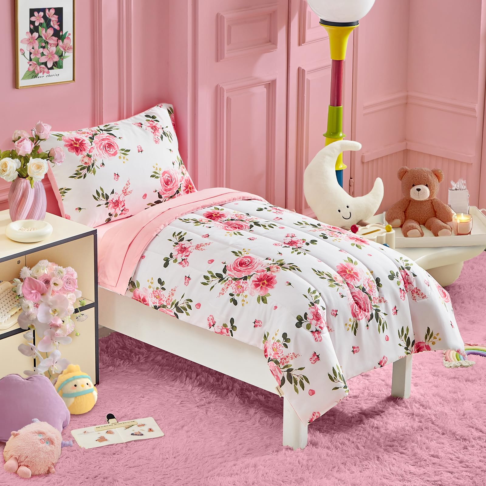 UOZZI BEDDING flower toddler flat sheet in pink tones for soft layers