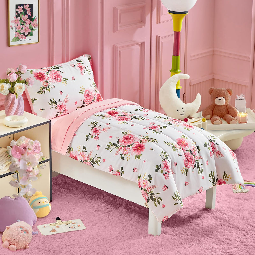 UOZZI BEDDING flower toddler flat sheet in pink tones for soft layers