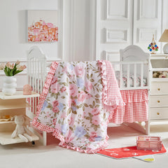 UOZZI Bedding flowers crib sheet green plaid offers gentle year-round comfort