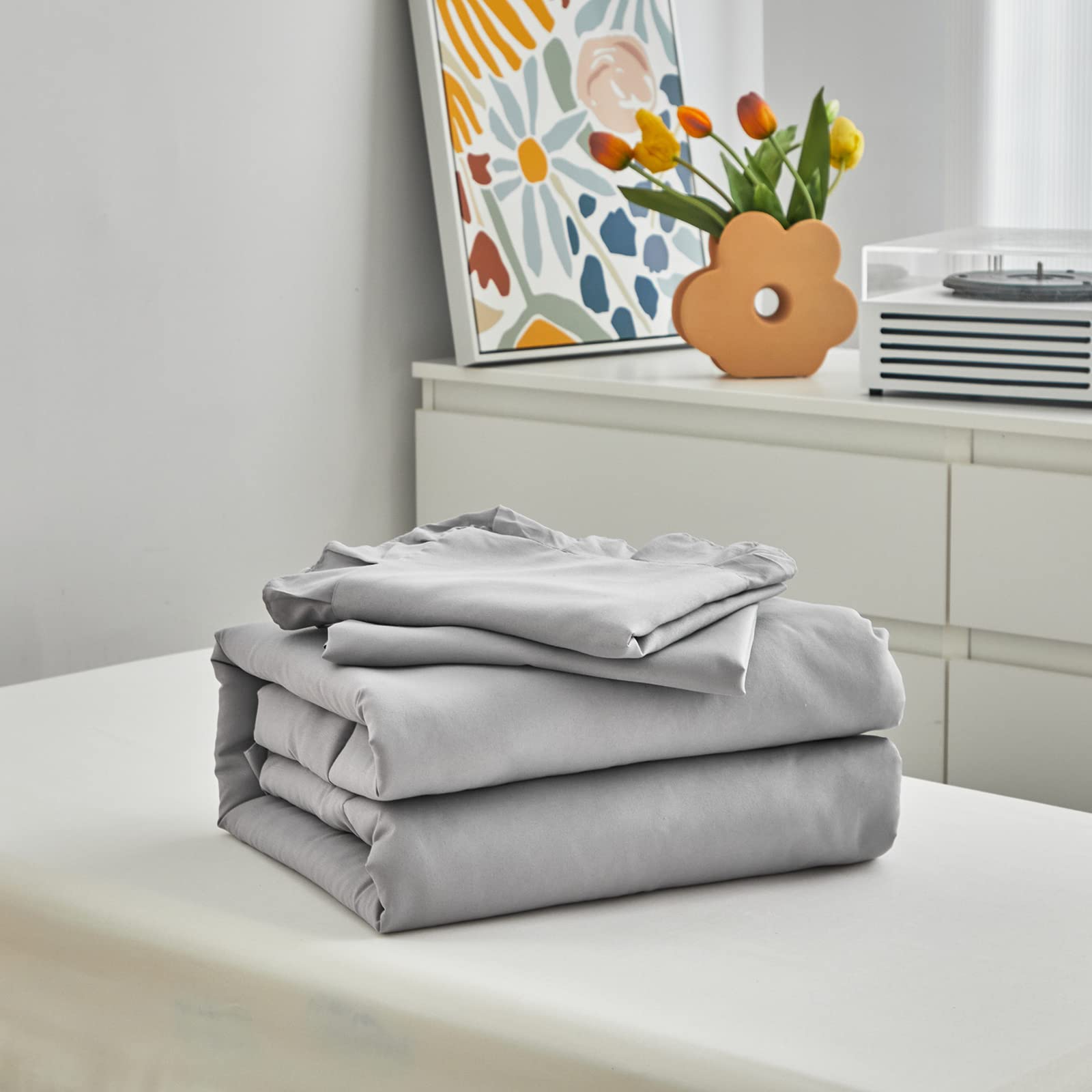 UOZZI Bedding gray care-ready set shown in care instructions image.