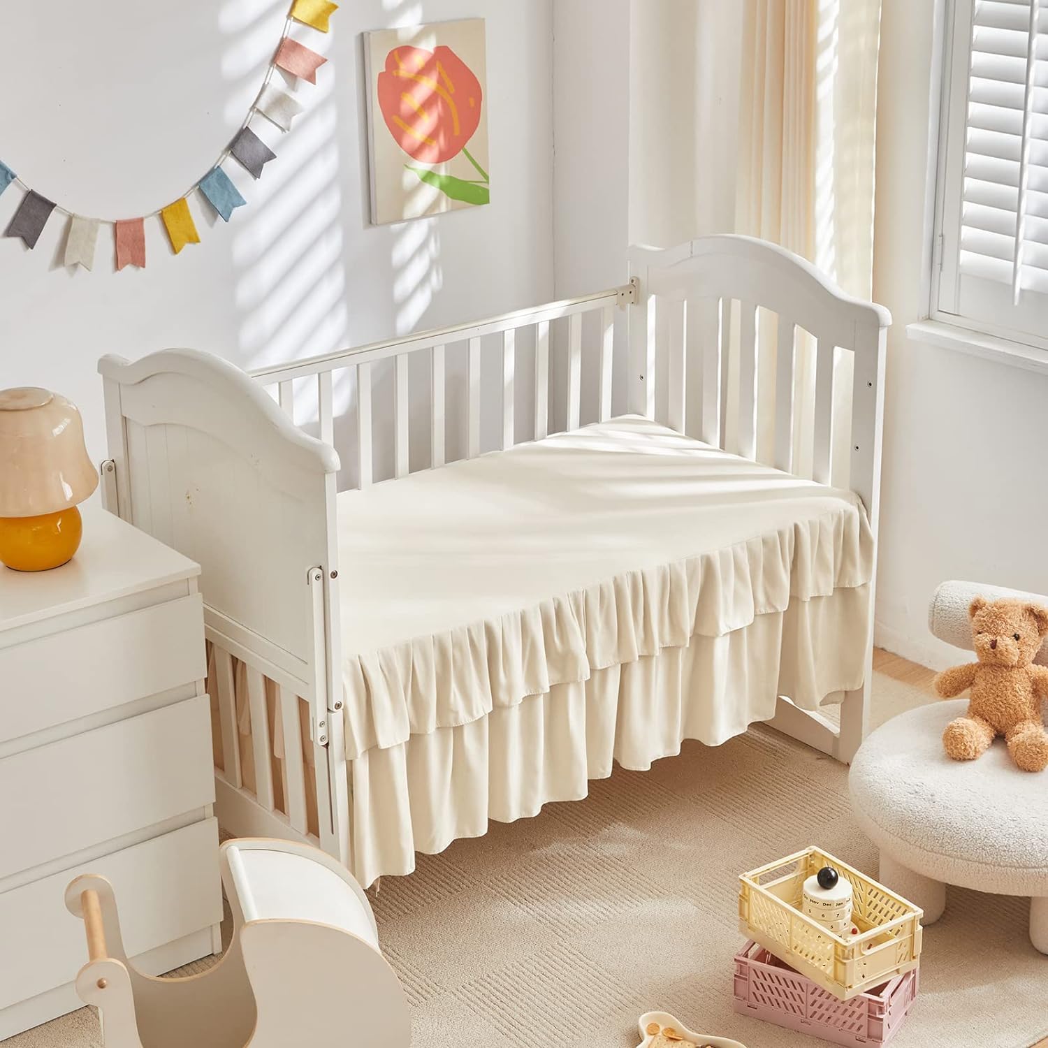 UOZZI BEDDING mini crib set shown in full view for color and scale.