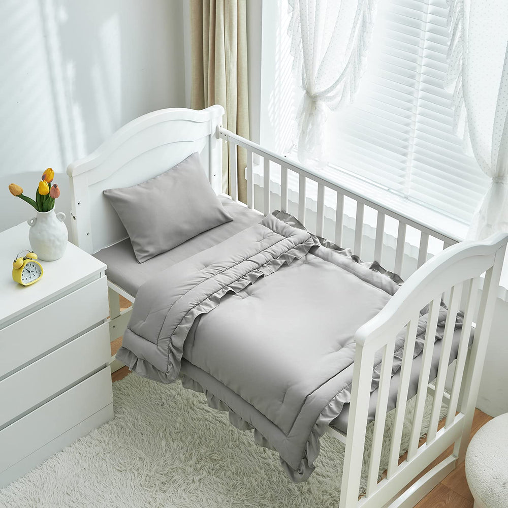 UOZZI BEDDING ruffle quilt comforter in gray for warm nights