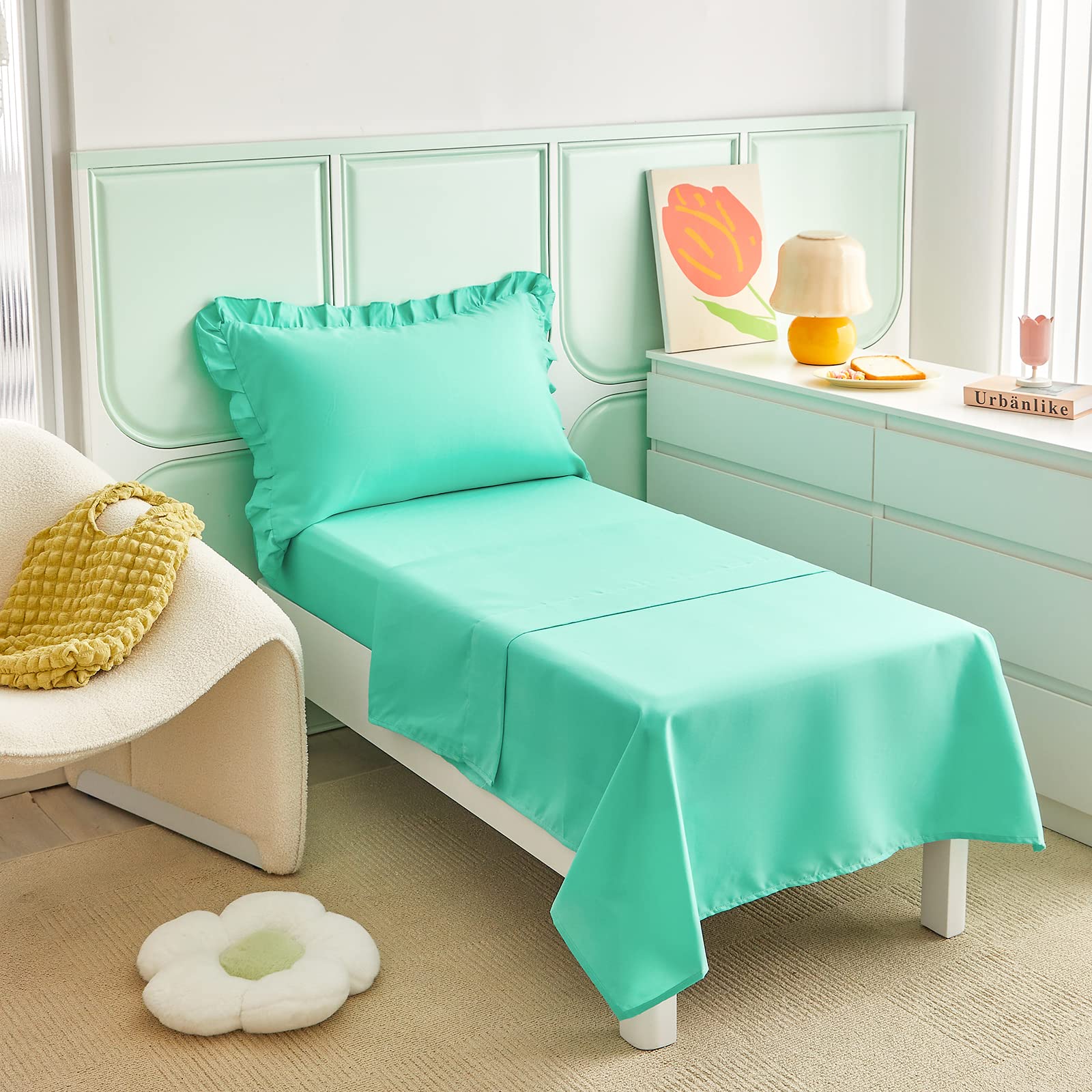 UOZZI BEDDING teal blue solid color toddler bed set offers versatile styling