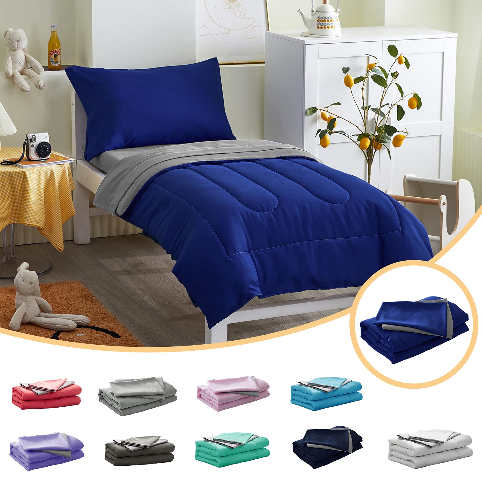 UOZZI Bedding 4-piece toddler set with reversible comforter for cozy sleep nights.