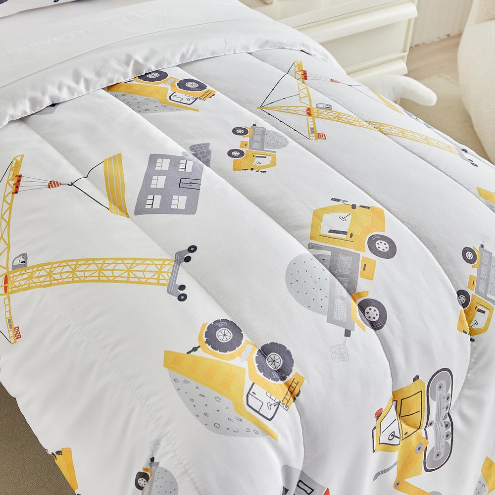 UOZZI BEDDING white sheet set enhances construction-themed bedroom.