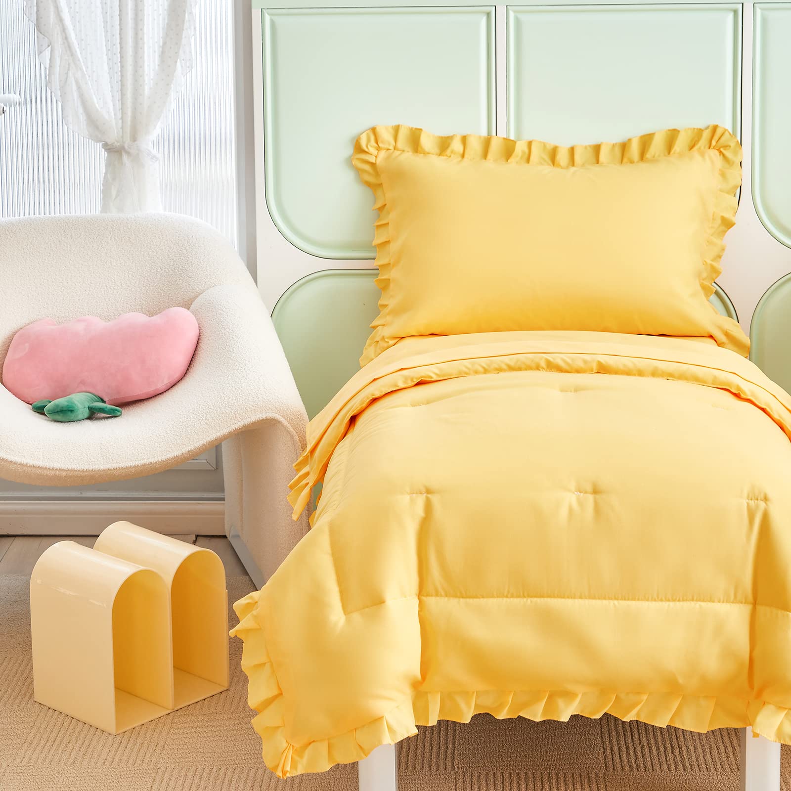 UOZZI Bedding yellow toddler flat sheet provides roomy sleep space for kids