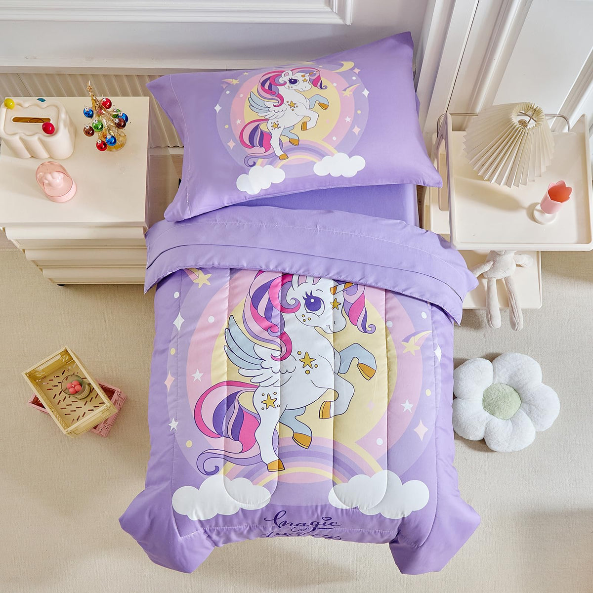 UOZZI BEDDING unicorn comforter with magical unicorn print for cozy toddler nights