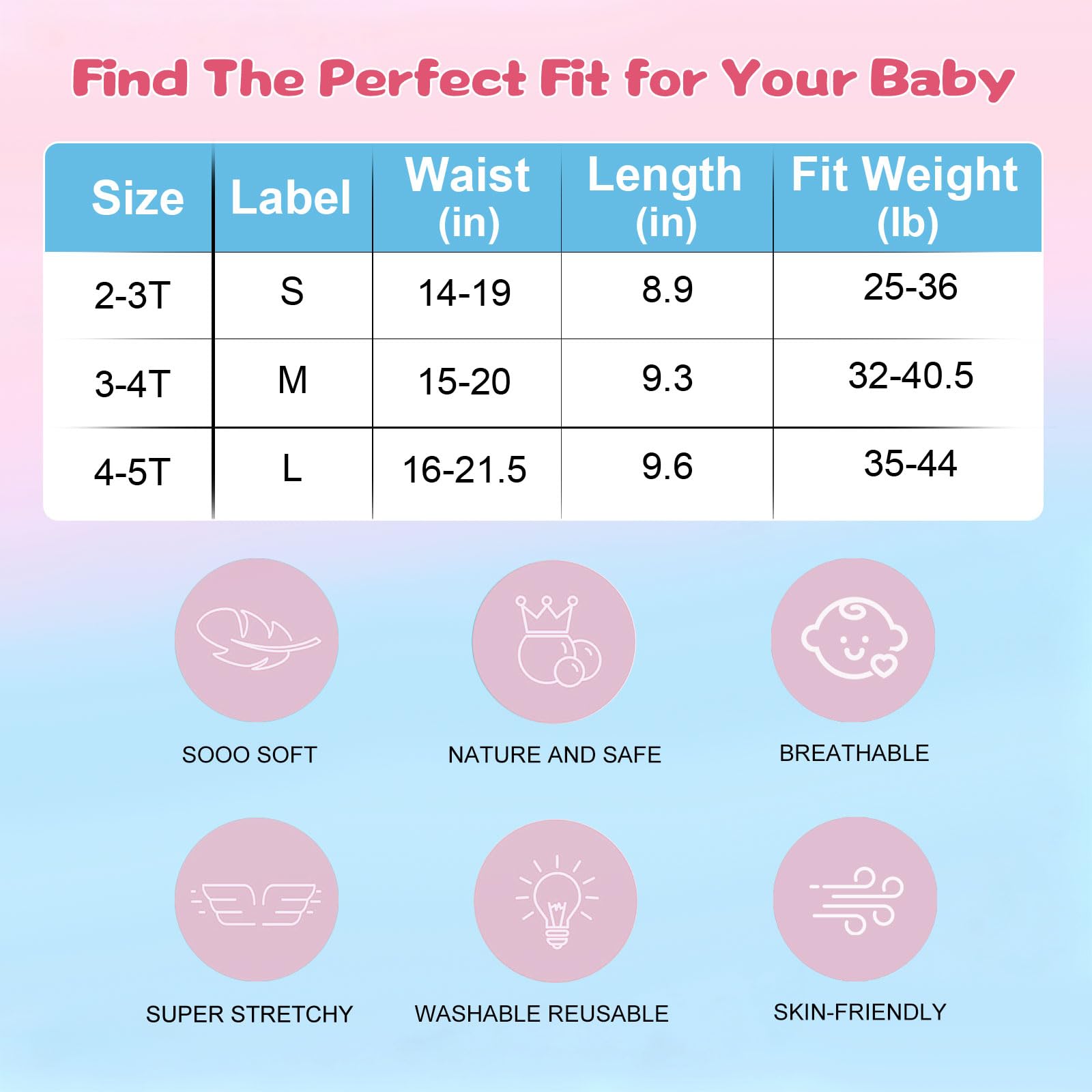 Generic Upairy training pants with clear size labels for quick fitting