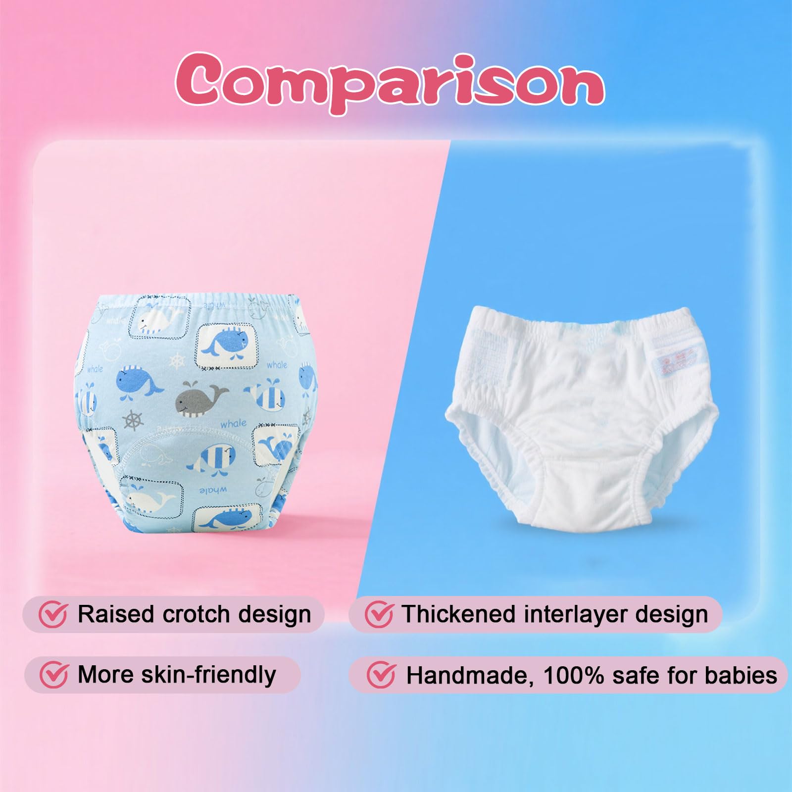 Upairy training pants feature easy pull-up design for independence and quick changes.