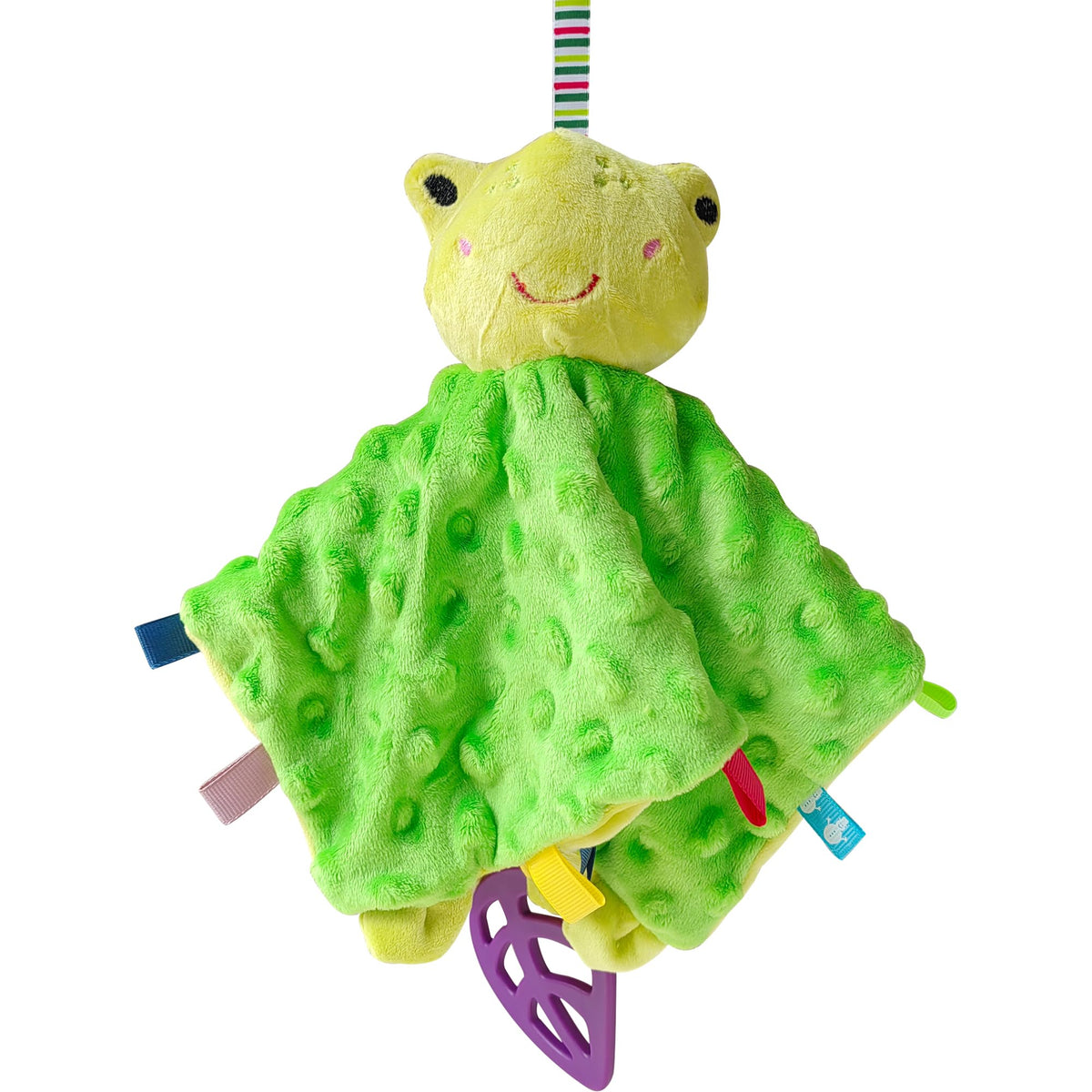 Upalupa green frog lovey with 11-inch blanket for cozy cuddles and sensory exploration.