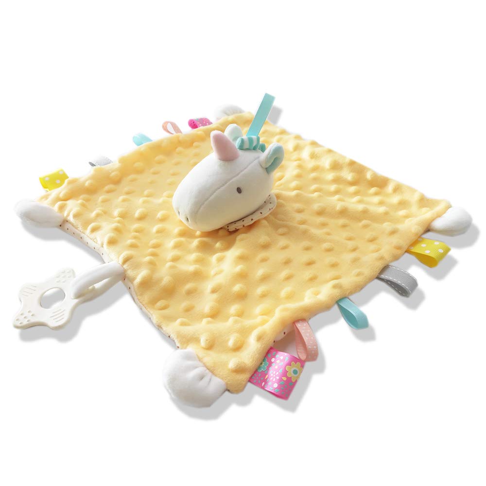 Upalupa Unicorn Security Blanket Soft Yellow with textured dots for cozy grip during naptime.