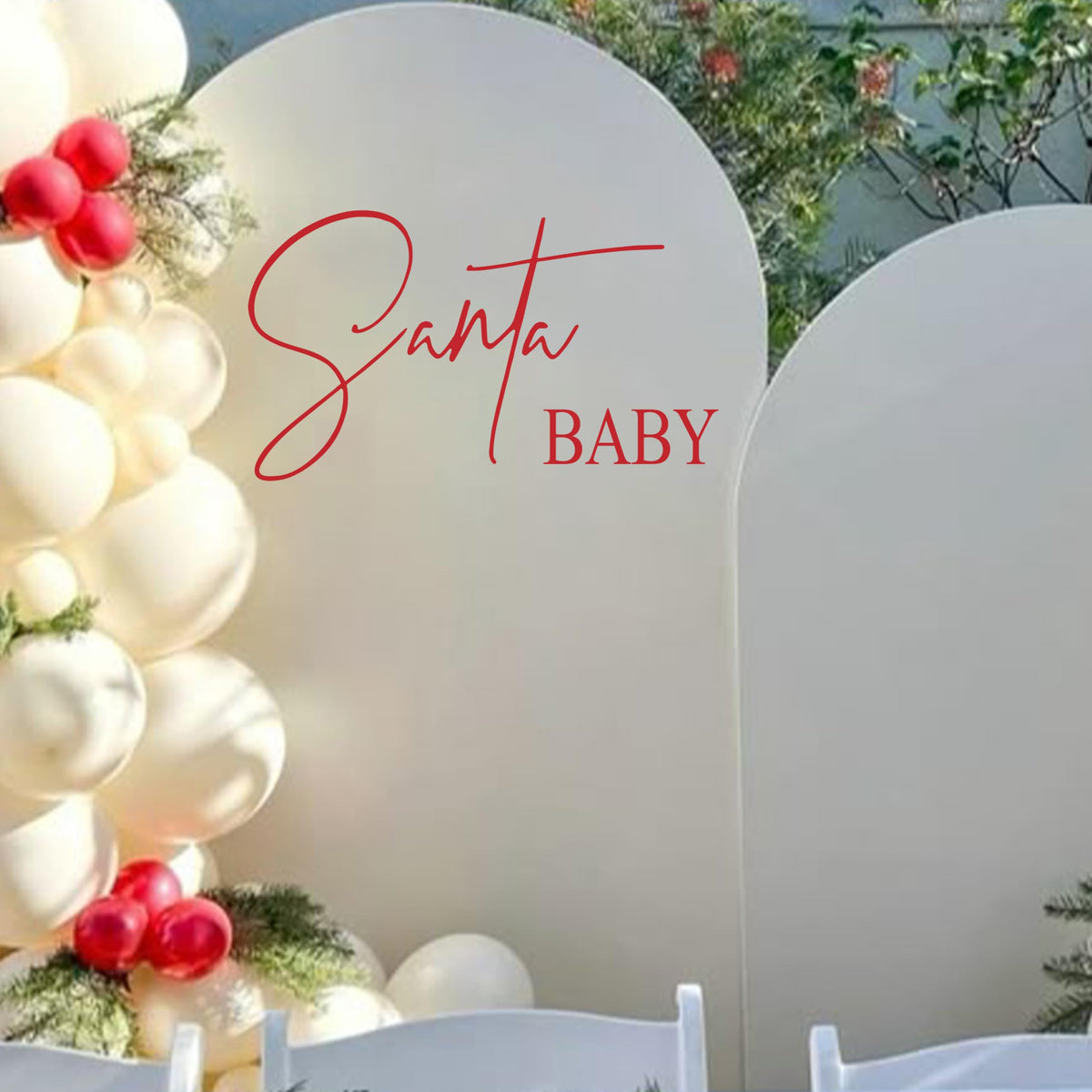 Upfirst Santa Baby decal wall display, creates festive ambiance for baby showers and gender reveal parties