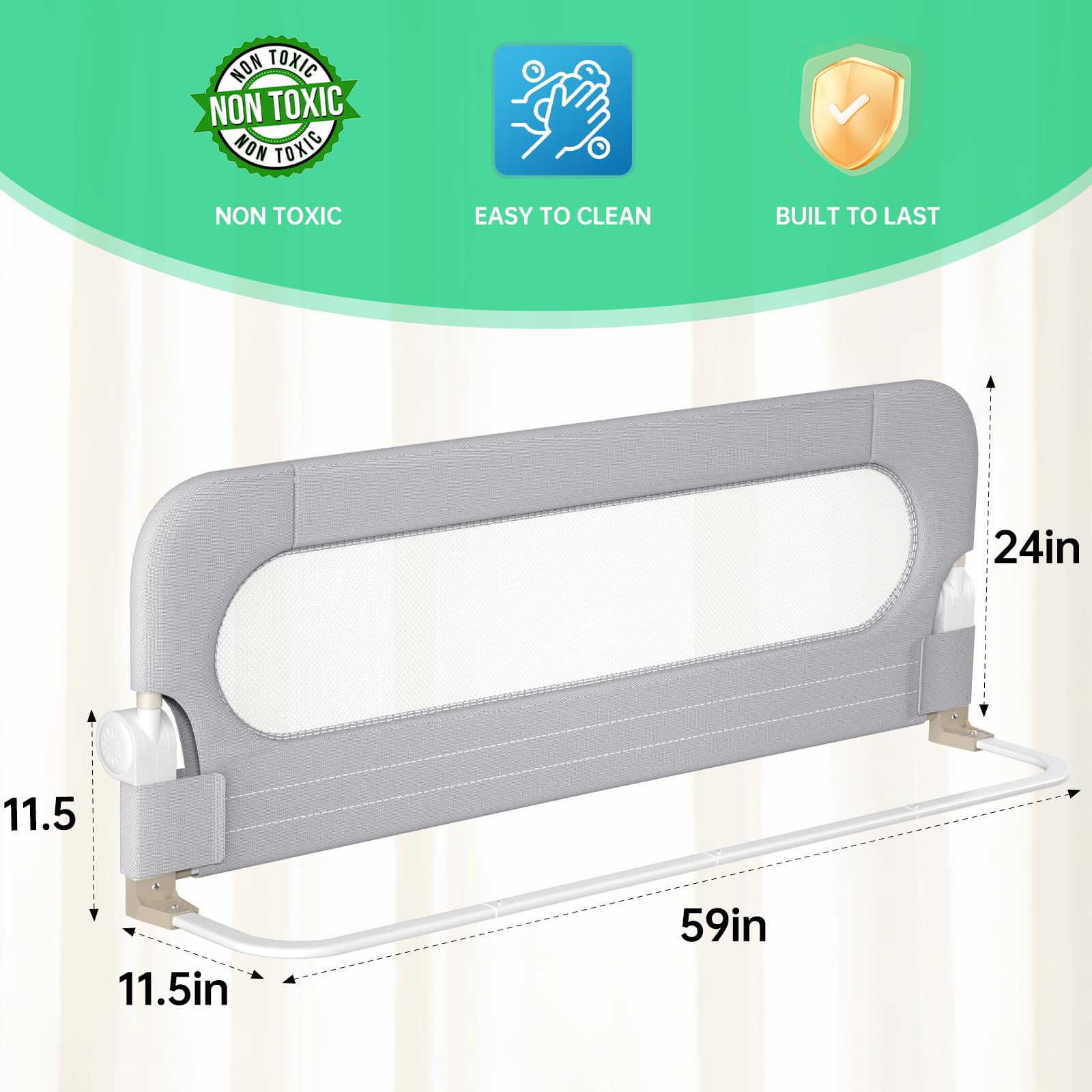 UPGOGO bed rail installation in progress, tool-free setup for busy parents.