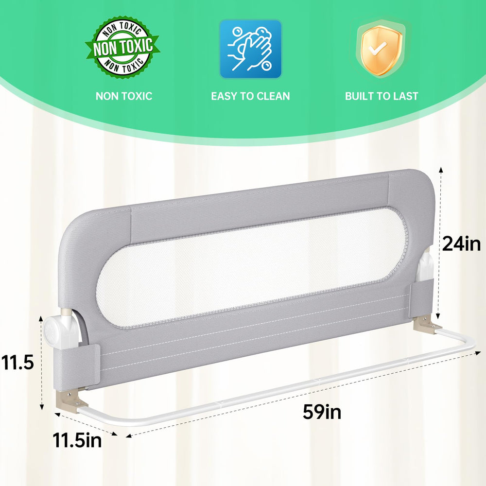 UPGOGO bed rail installation in progress, tool-free setup for busy parents.