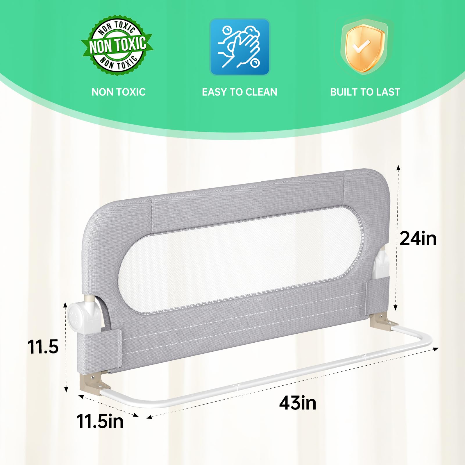 UPGOGO folding bed rail extended-side grey for reliable bed guard and easier accessibility.