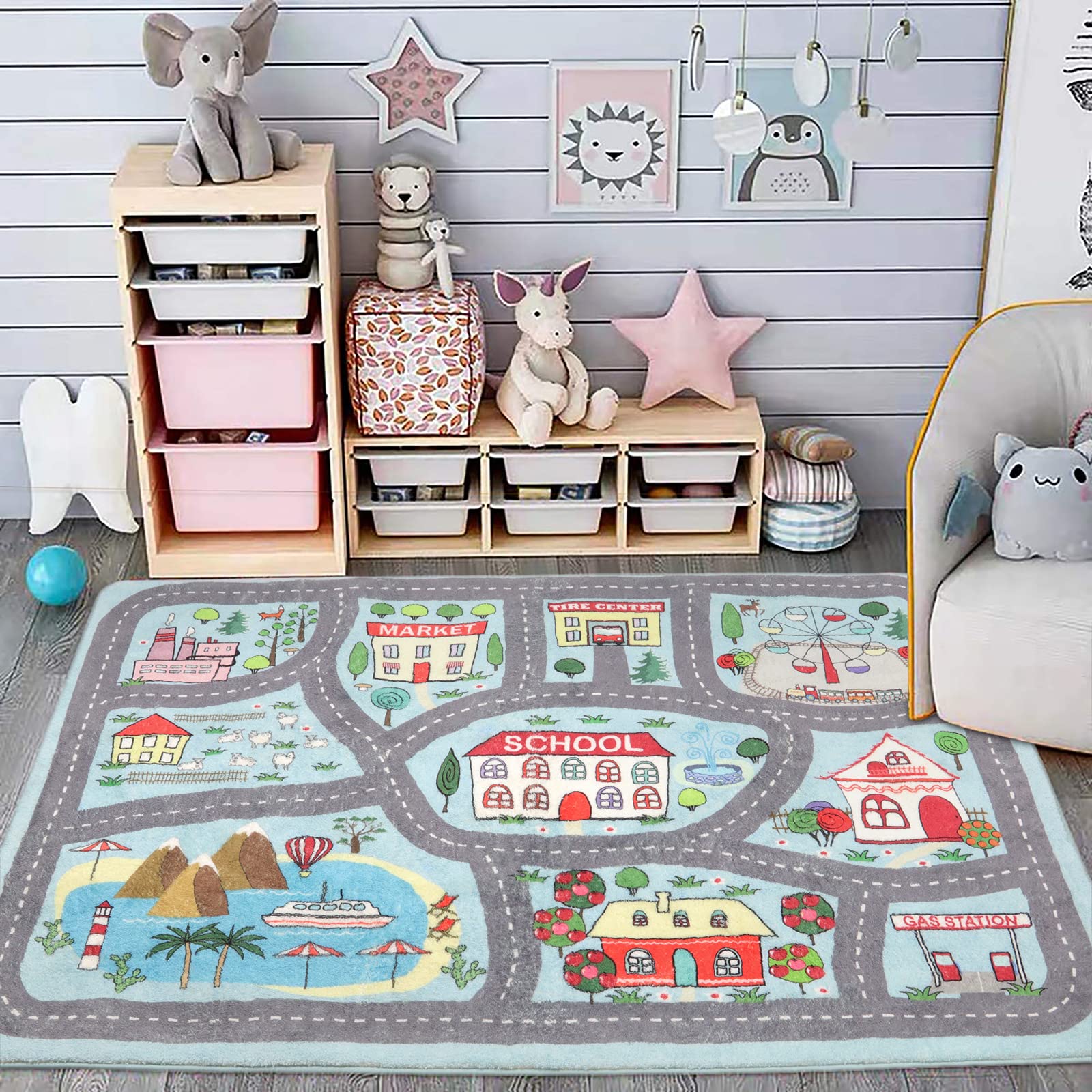 Uphome extra large kids playroom rug 4x6 blue provides a warm, safe space for active play.
