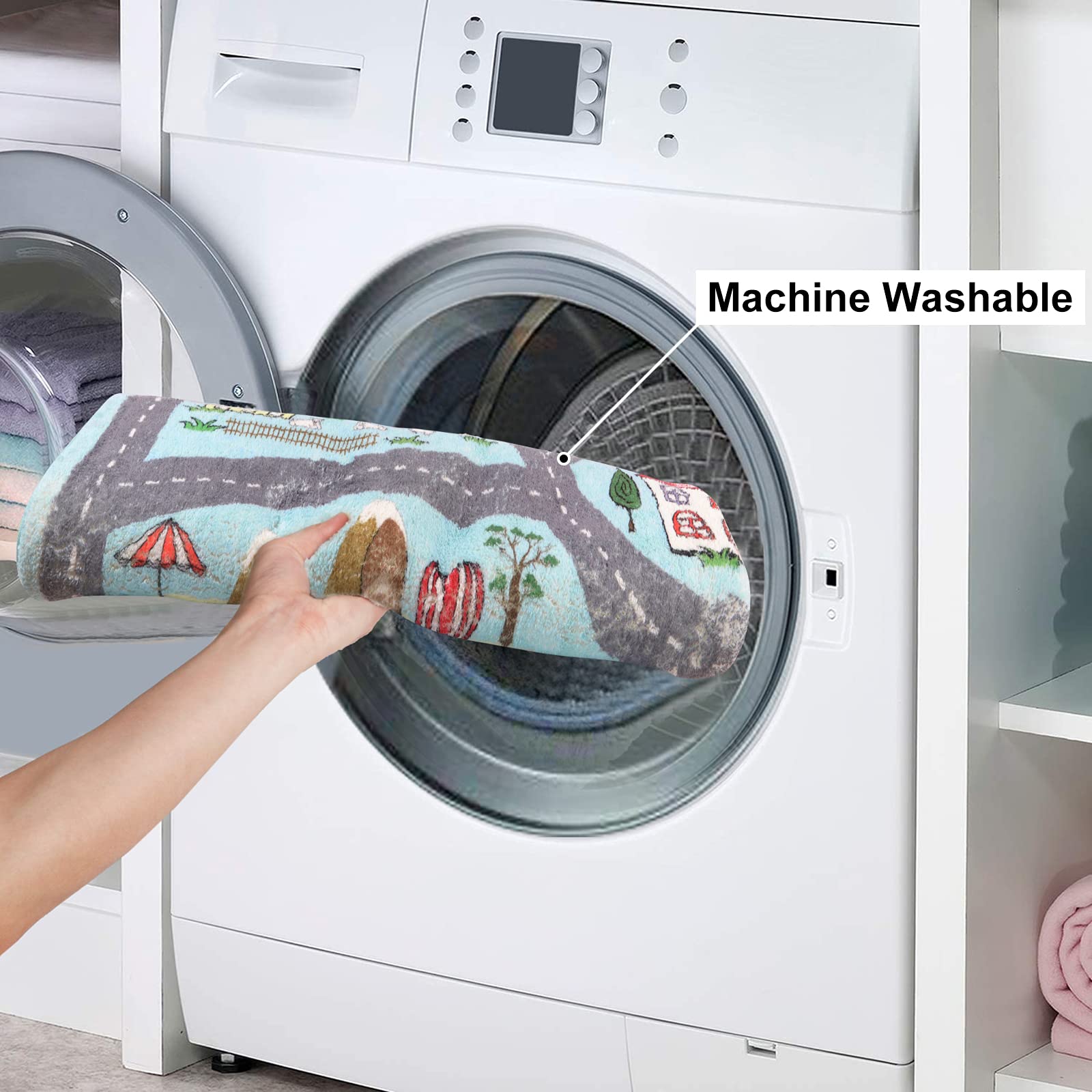 Uphome machine washable rug simplifies cleanup after spills and messy art projects.