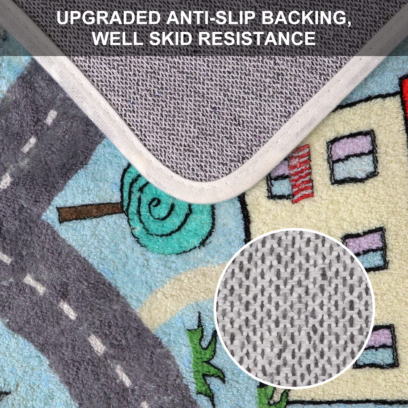 Uphome non-slip backing keeps the rug in place on smooth floors for safer play.
