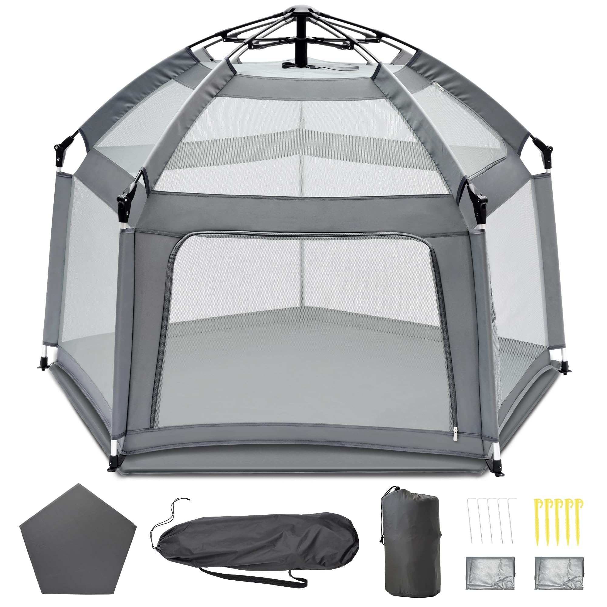 UPHUNAL baby playpen assembled shows a spacious, safe play area for infants and toddlers.