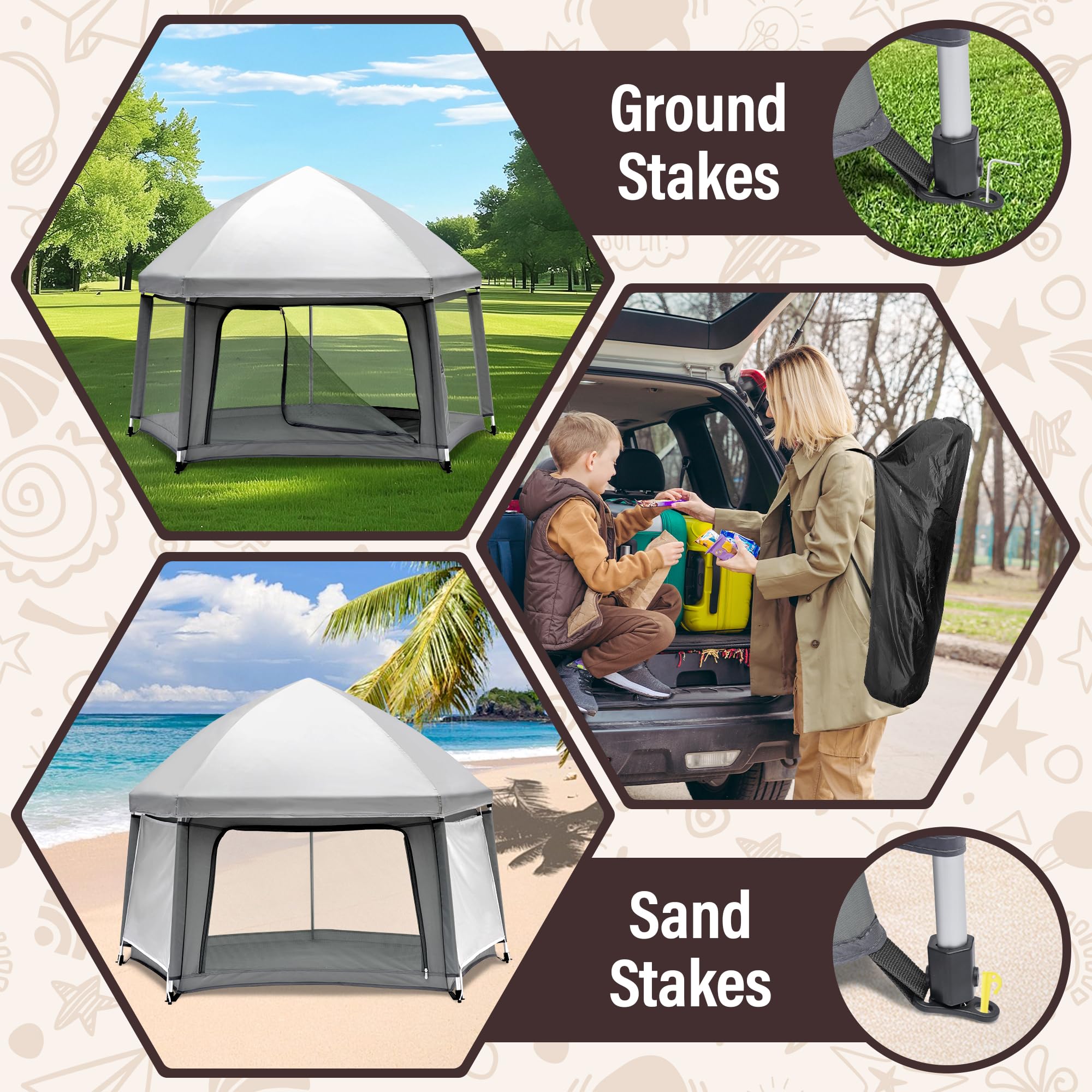 UPHUNAL outside storage pockets keep toys and snacks within easy reach.