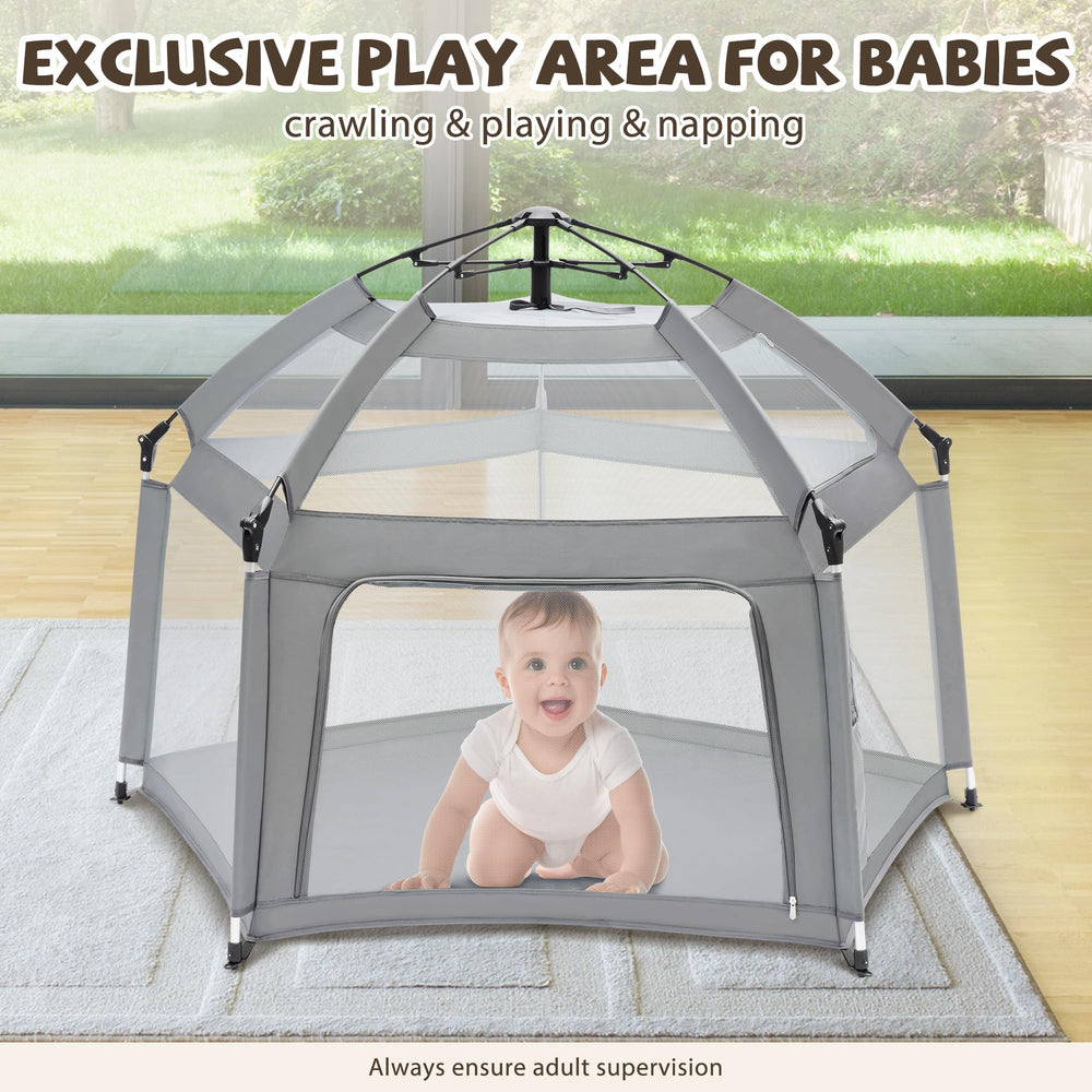 UPHUNAL foldable playpen quick setup for travel-friendly protection