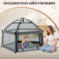 UPHUNAL removable canopy and side curtains shield little ones from sun while outdoors.