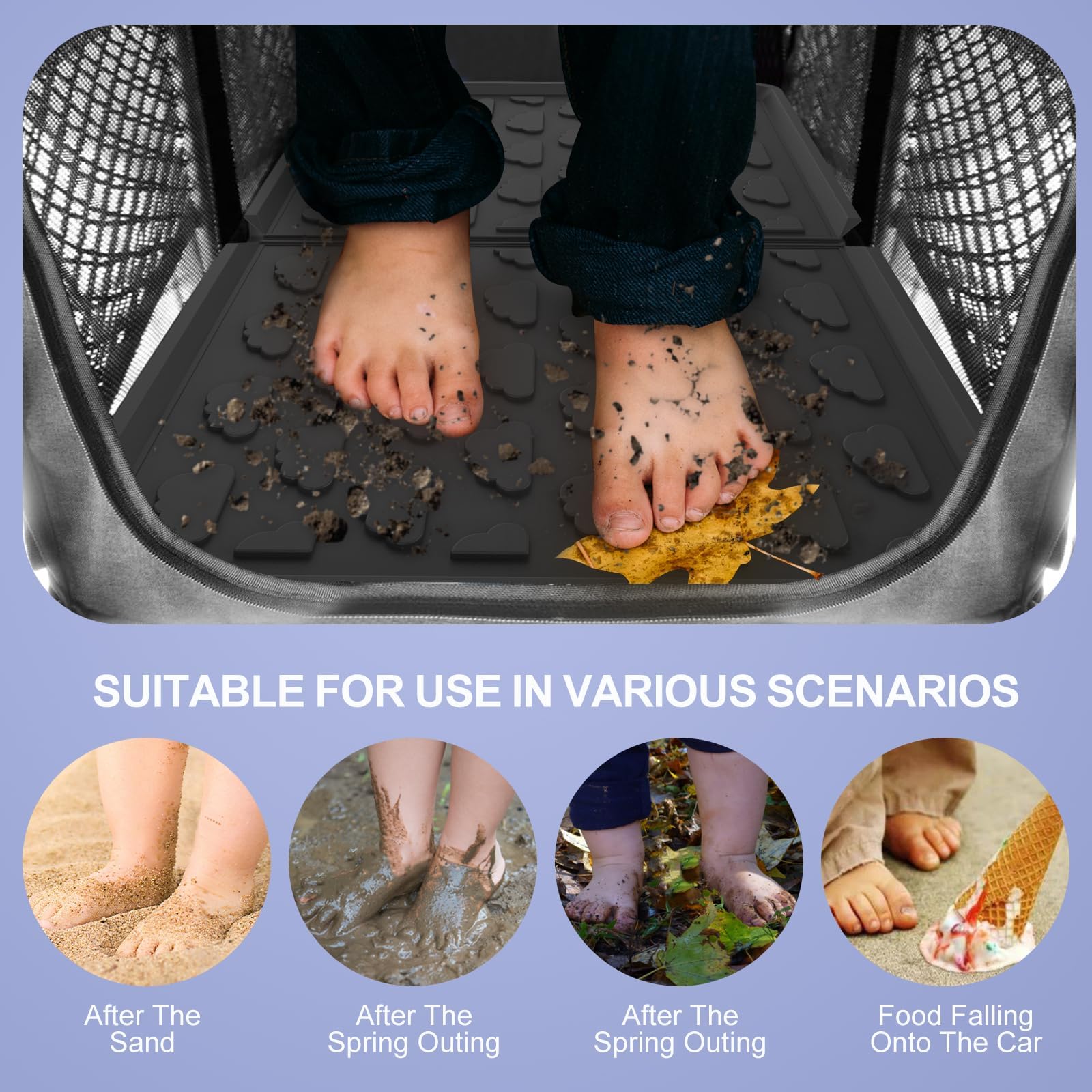 Upifen W4 floor mat protects wagon fabric from sand and spills.