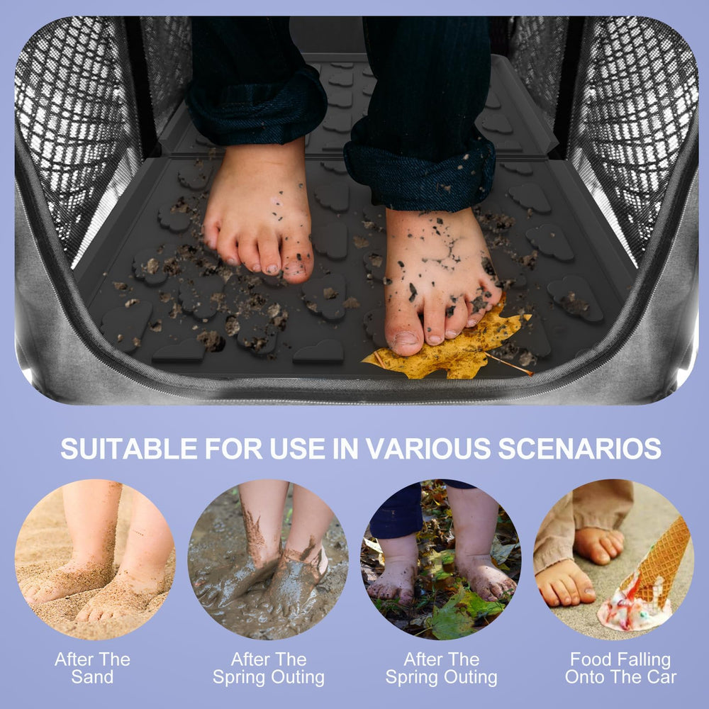 Upifen W4 floor mat protects wagon fabric from sand and spills.