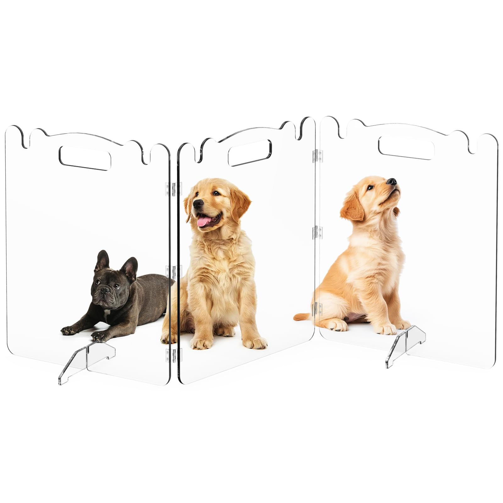 Upitry clear acrylic pet gate folded for compact storage in tight spaces.