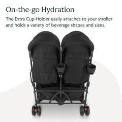 UPPAbaby Cup Holder center-frame attachment shows secure access for beverages.