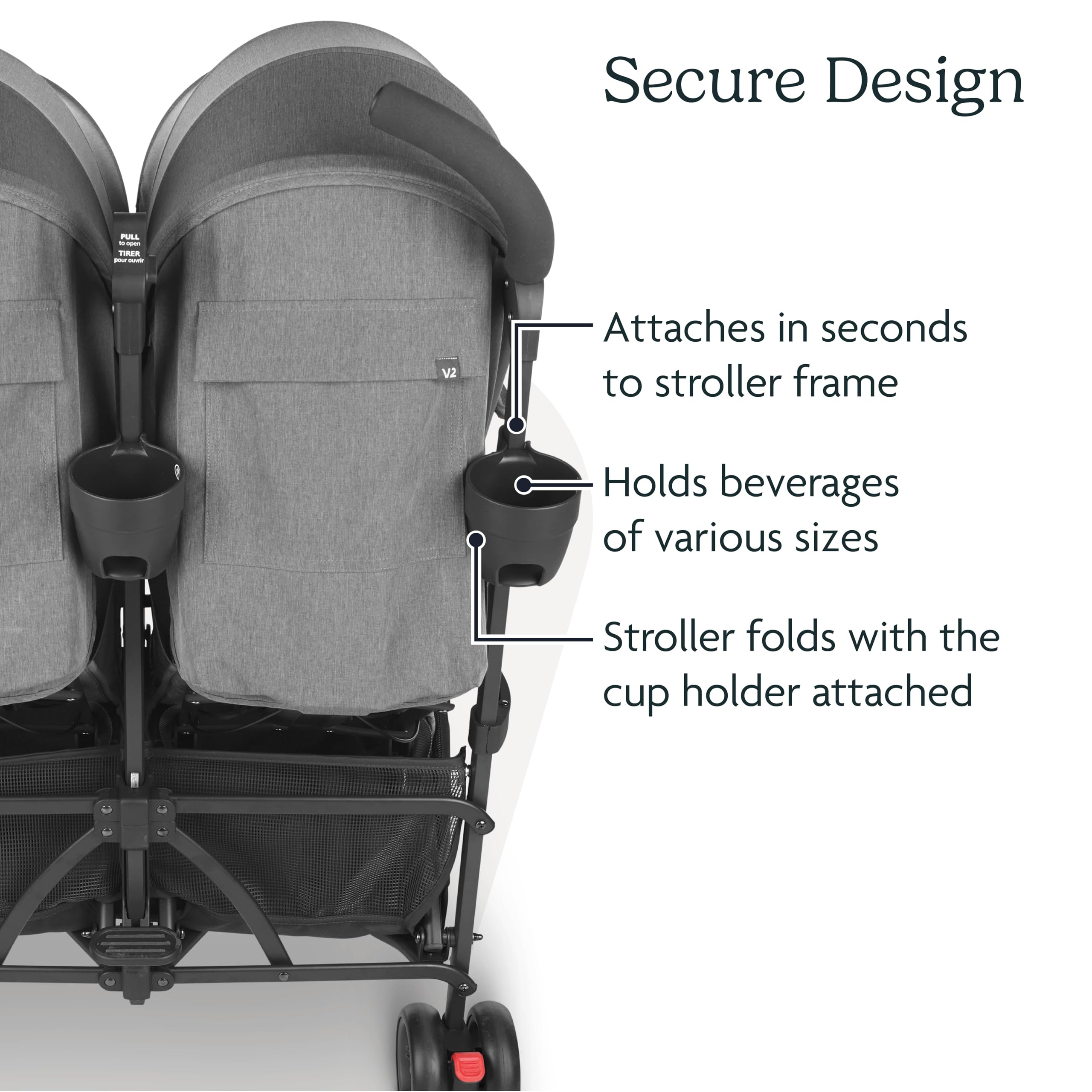 UPPAbaby Cup Holder accommodates travel mugs and sippy cups for family hydration.