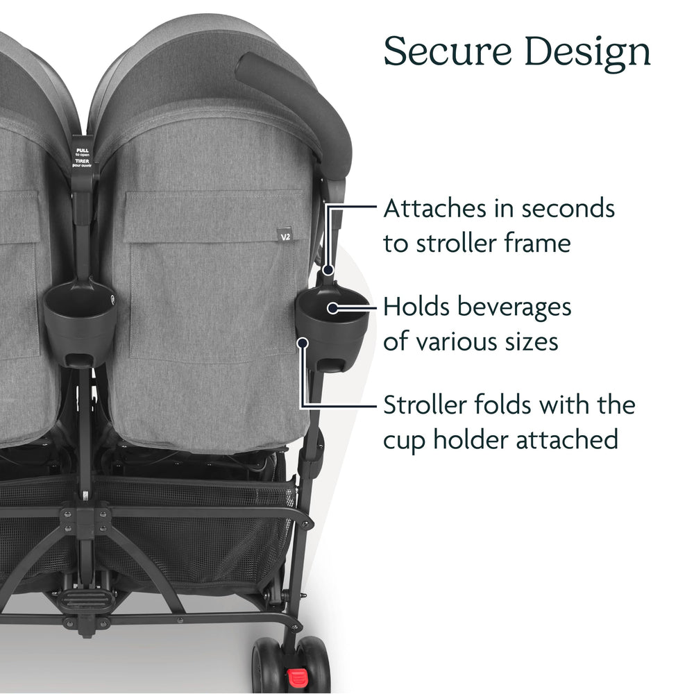 UPPAbaby Cup Holder accommodates travel mugs and sippy cups for family hydration.
