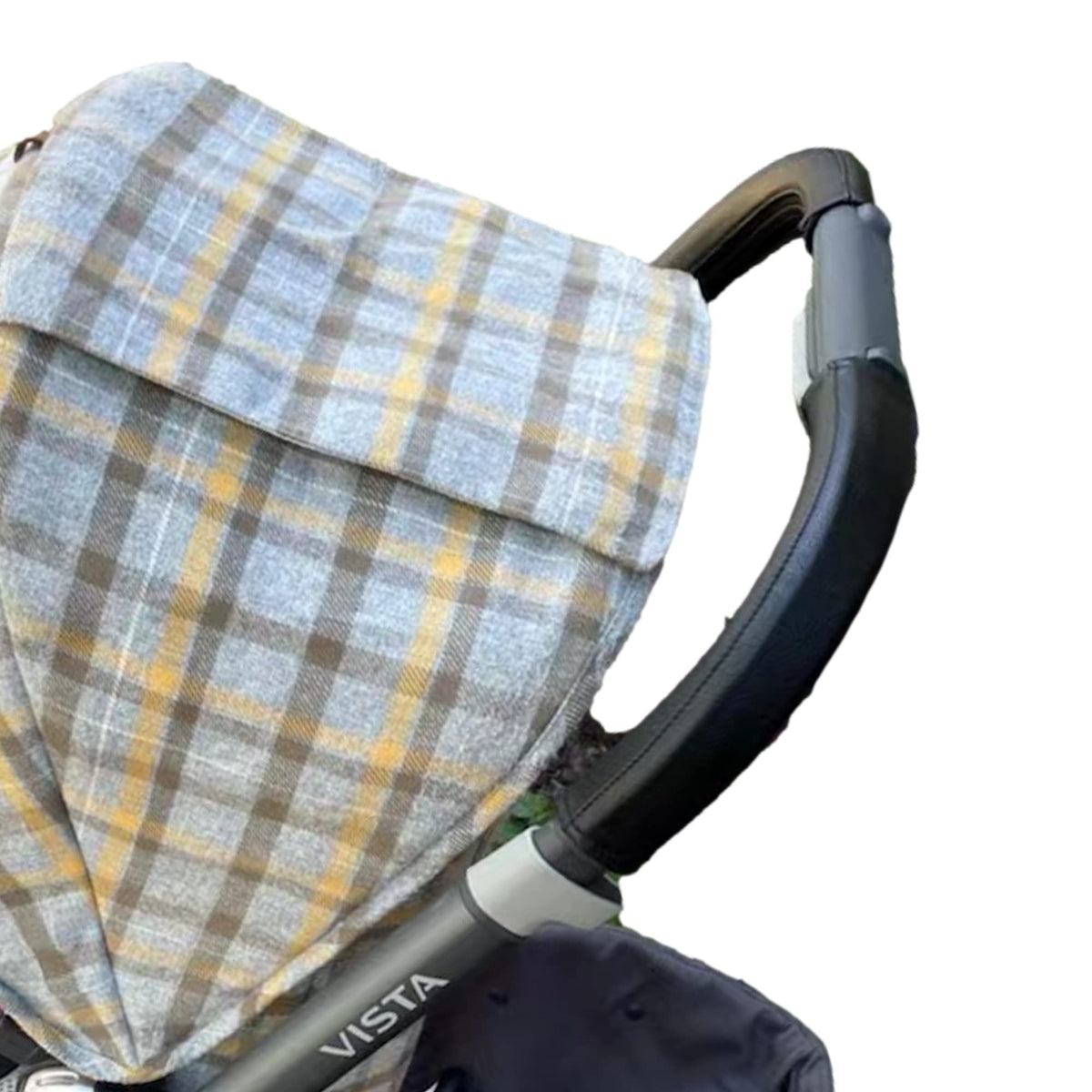 Uppababy Vista handlebar cover black closeup highlights premium PU leather and enhanced grip.