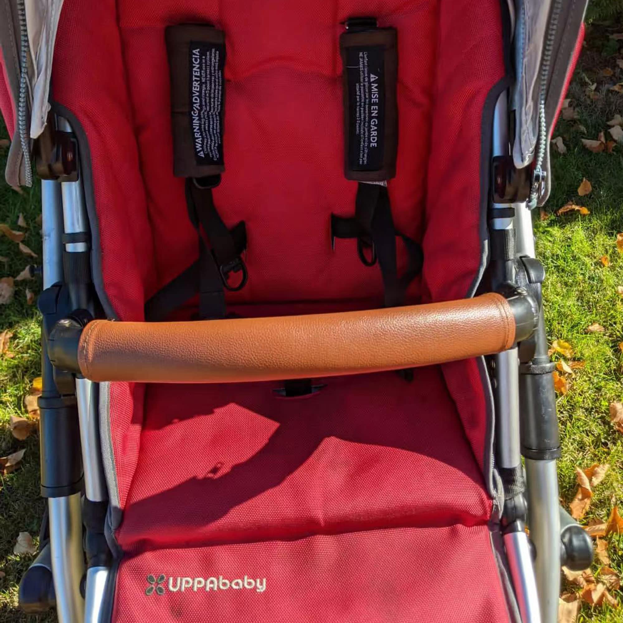Uppababy Vista handlebar cover in brown adds elegant style and comfort