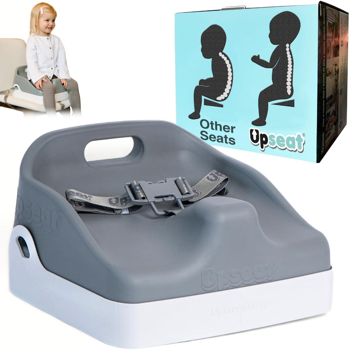 Upseat Boost dining-height view showing 8-inch lift for comfortable meals