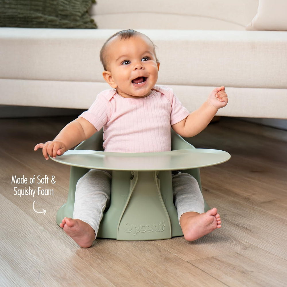 Upseat Sage tray extended mealtime view showcases generous feeding space.