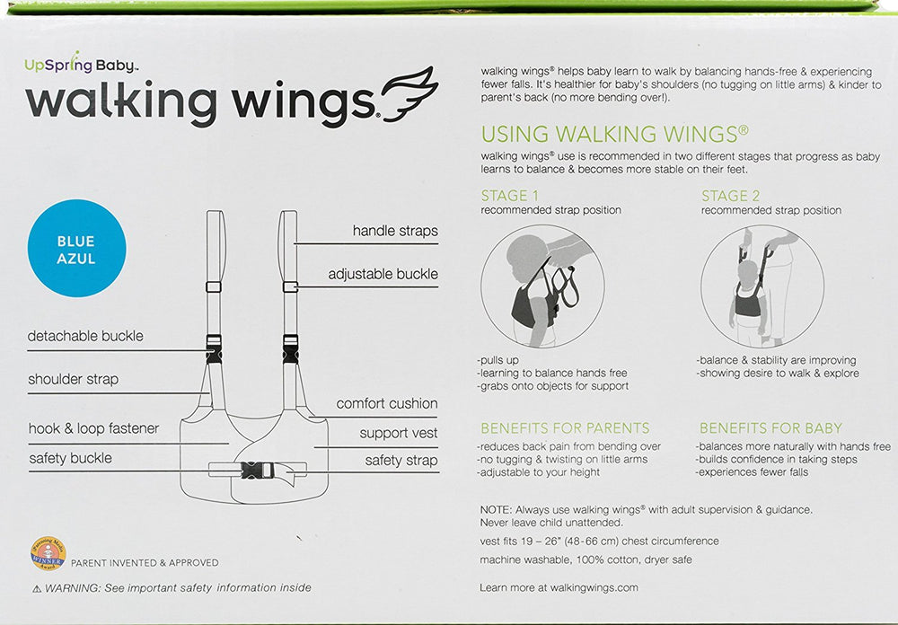 UpSpring Baby Walking Wings gray adjustment straps enable quick, comfortable sizing.