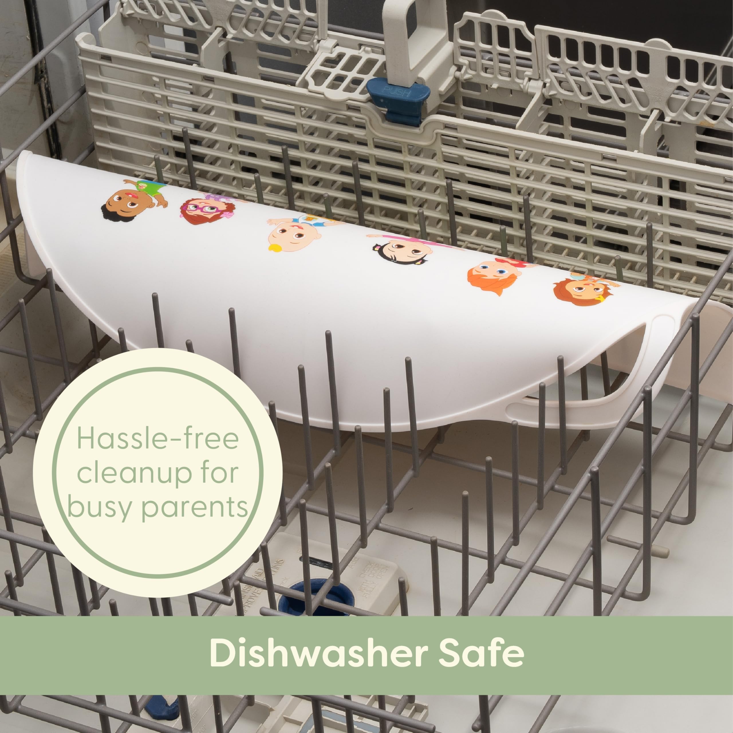 UpwardBaby CoComelon placemat is dishwasher-safe for quick cleanup.