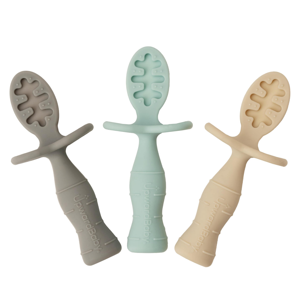 UpwardBaby silicone baby spoons mint front view for self-feeding exploration.
