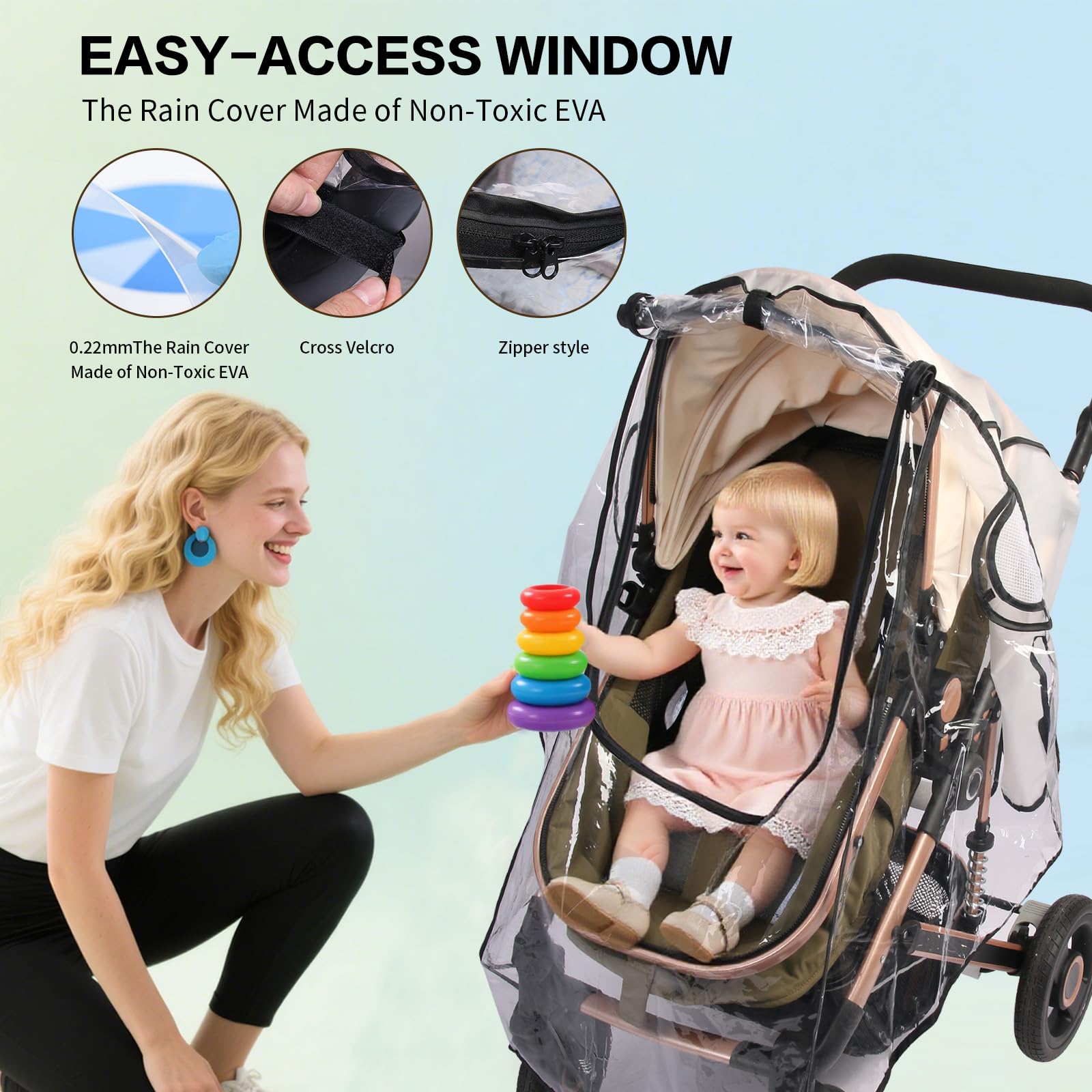 UQBEUQ stroller rain cover clear material maintains visibility and weather protection.