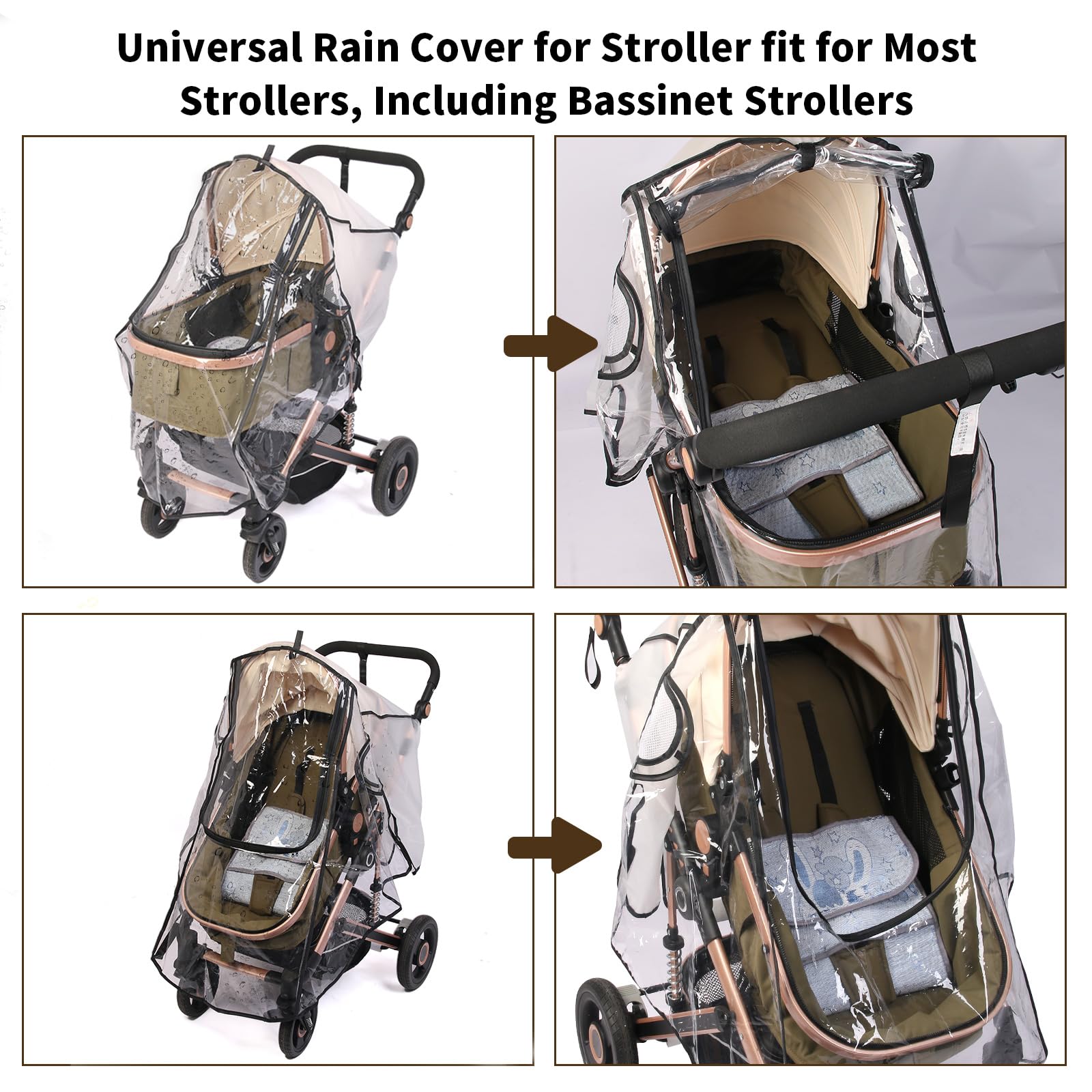 UQBEUQ stroller rain cover side view highlights ventilation for comfort.