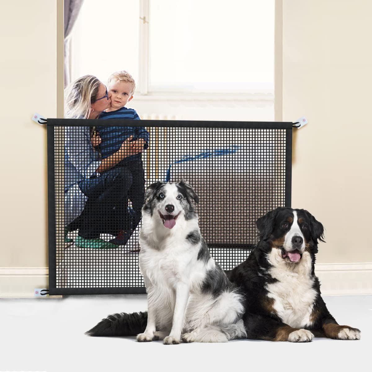 UrbAmerican dog gate with six sturdy hooks for secure installation.
