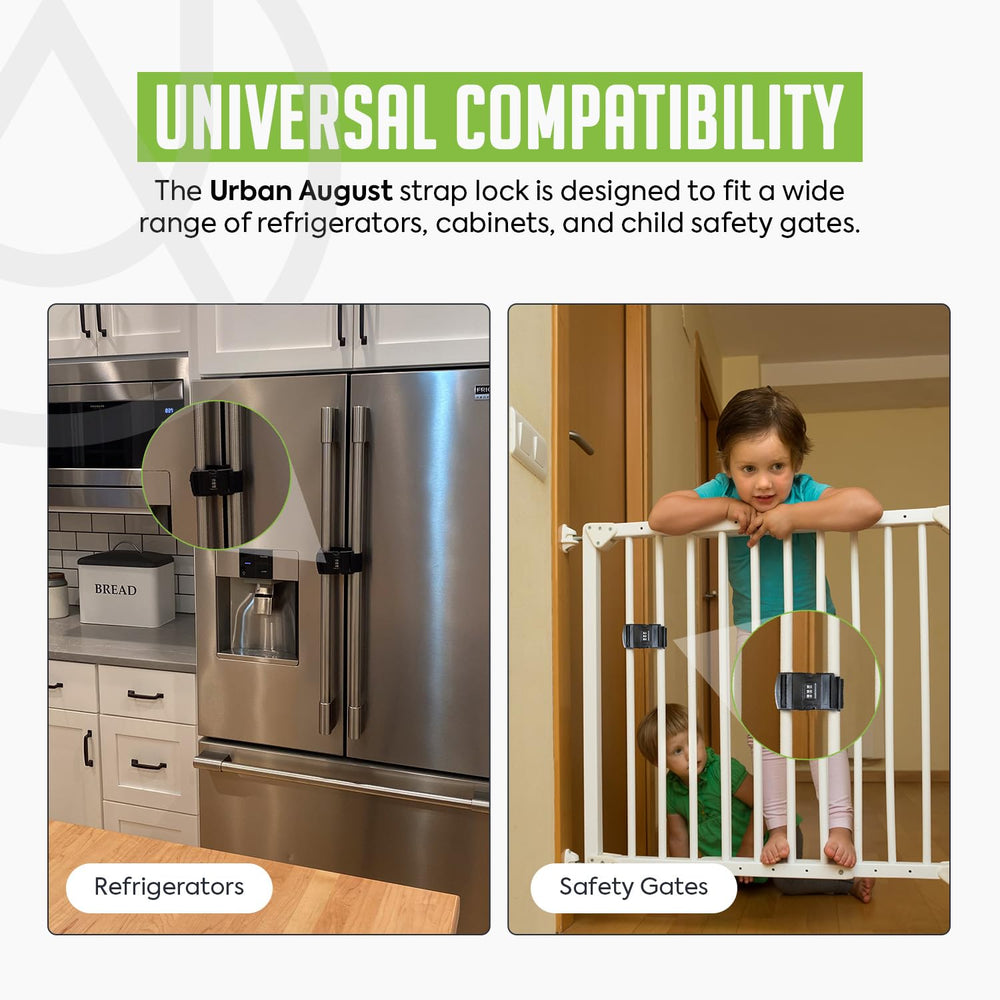 Urban August fridge lock adjustable-strap demonstrates easy installation and flexible protection.