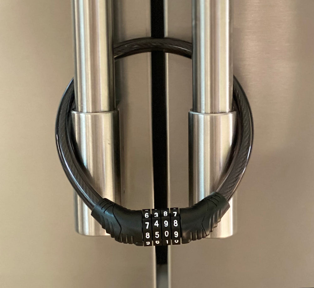 Urban August fridge lock dial-setup demonstrates a 4-digit security system for family use.