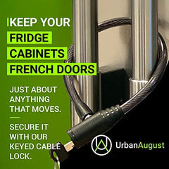Urban August fridge lock installed on fridge highlights easy installation.