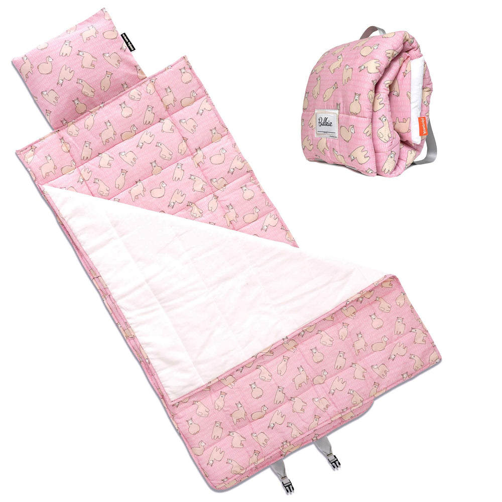 Urban Infant Bulkie nap mat folded into backpack mode for easy on-the-go transport.