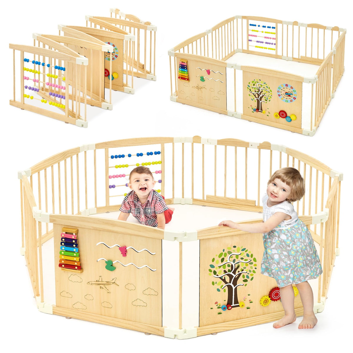 UREDISO wooden playpen assembly-ready frame supports quick setup and safe play.